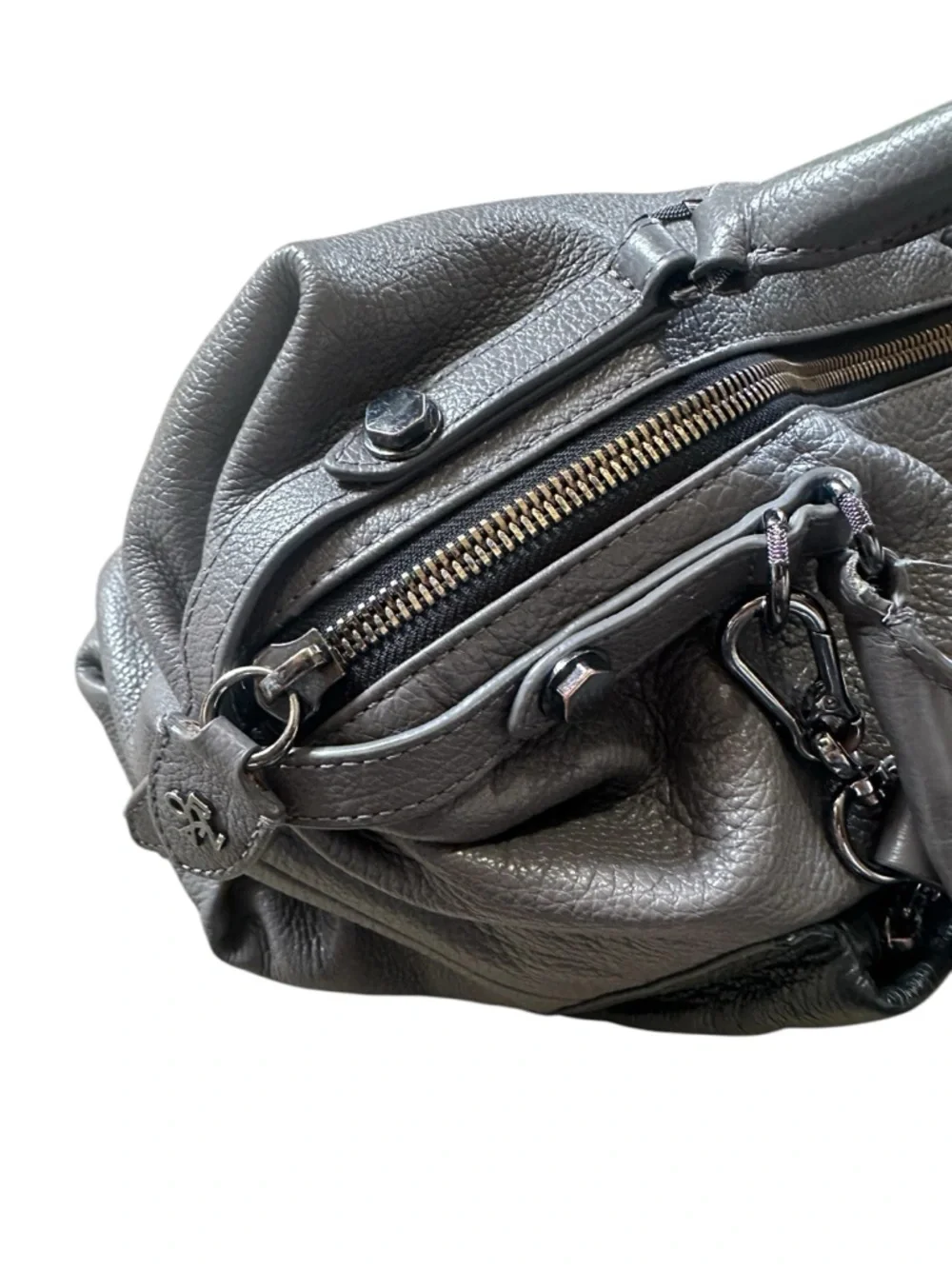 OrYany Leather Hobo Bag Dual Handles Crossbody Shoulder Strap Gray & Black